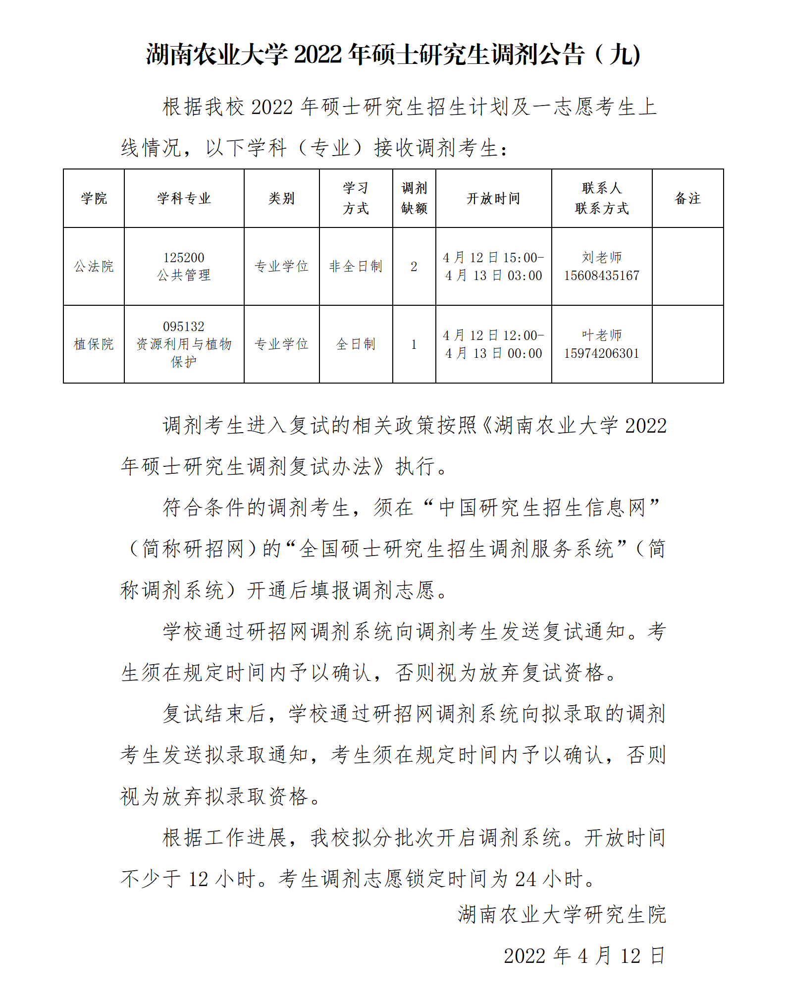 2022年湖南農(nóng)業(yè)大學MPA調(diào)劑公告